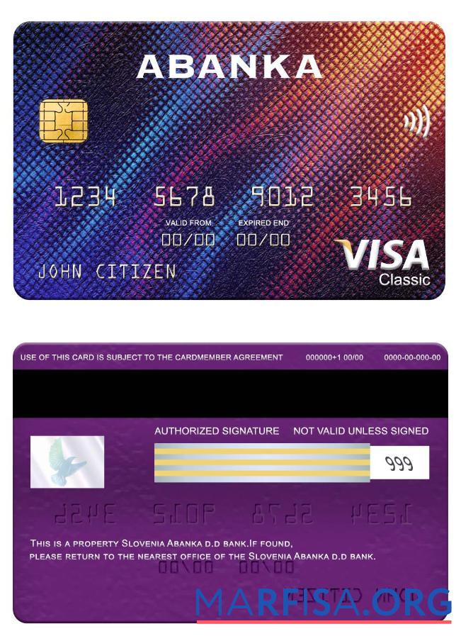 Printable Slovenia Abanka d.d bank visa classic card template
